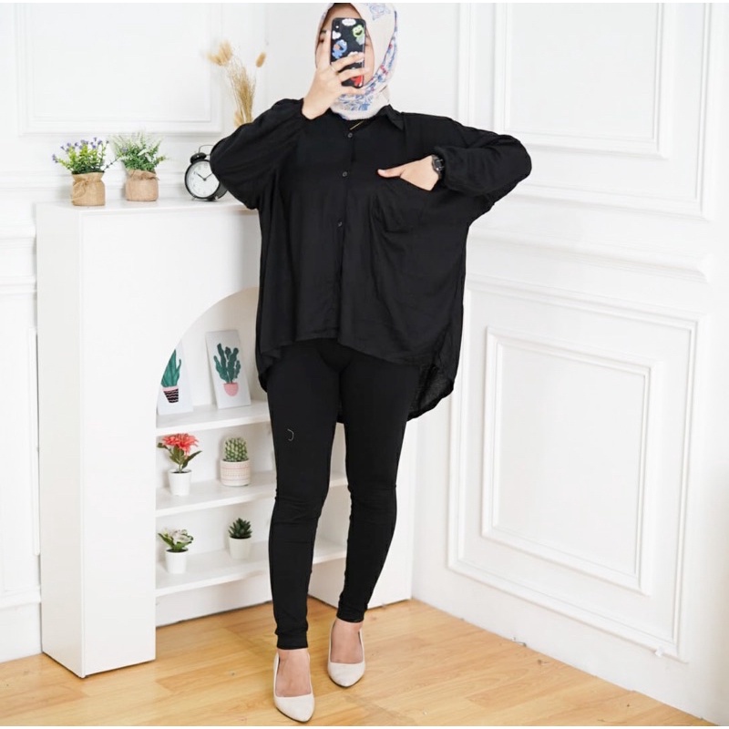 Tq88indonesia Fashion Kemeja Jumbo Wanita Lengan Panjang Terbaru / HANNA SHIRT KEMEJA RAYON OVERSIZE / Kem  / Hem Polos / Busana Casual Cewek / Ootd Kekinian / Outfit