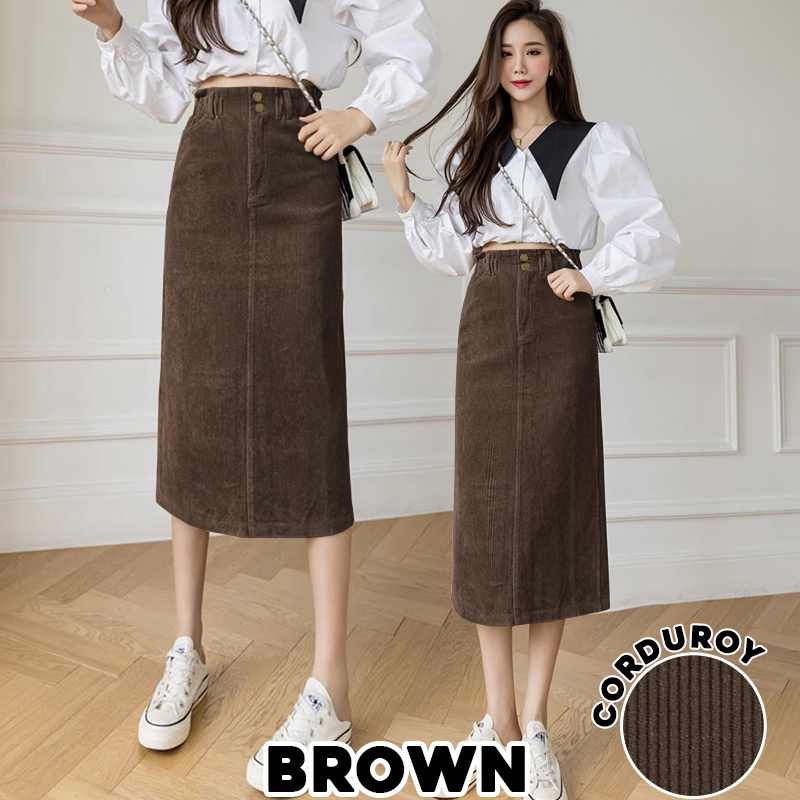 KARAKOREA 305 Corduroy Velvet Skirt/Korean Women Skirt/Maxi Skirt