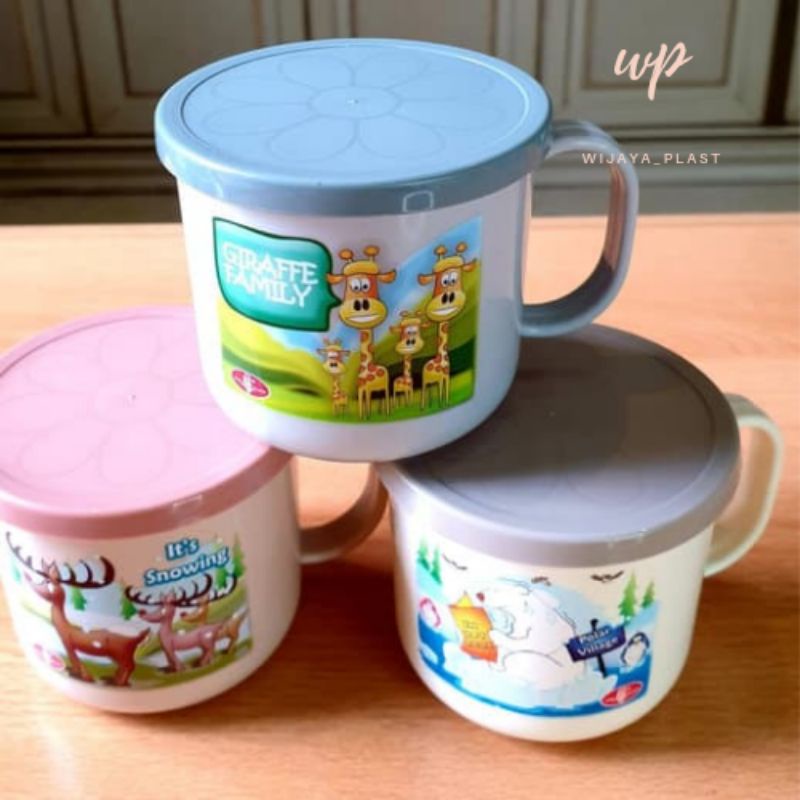 cangkir minum anak/gelas anak karakter 275ml/gelas+tutup minum anak/mug anak karakter plastik owl