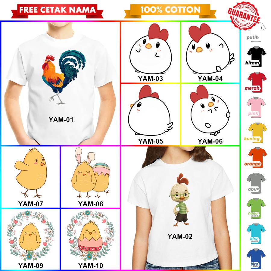 [FREE NAMA!!] Baju Kaos ANAK DAN DEWASA MOTIF AYAM CHICKEN BANYAK MOTIF