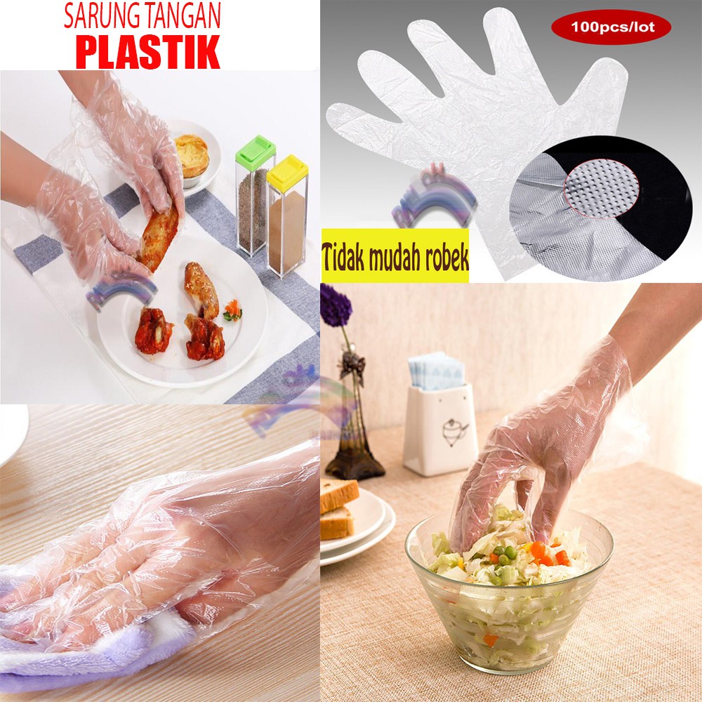 [Isi 100 pcs] Sarung Tangan Plastik (50 PSG) Steril Sekali Pakai / Plastic Hand Glove