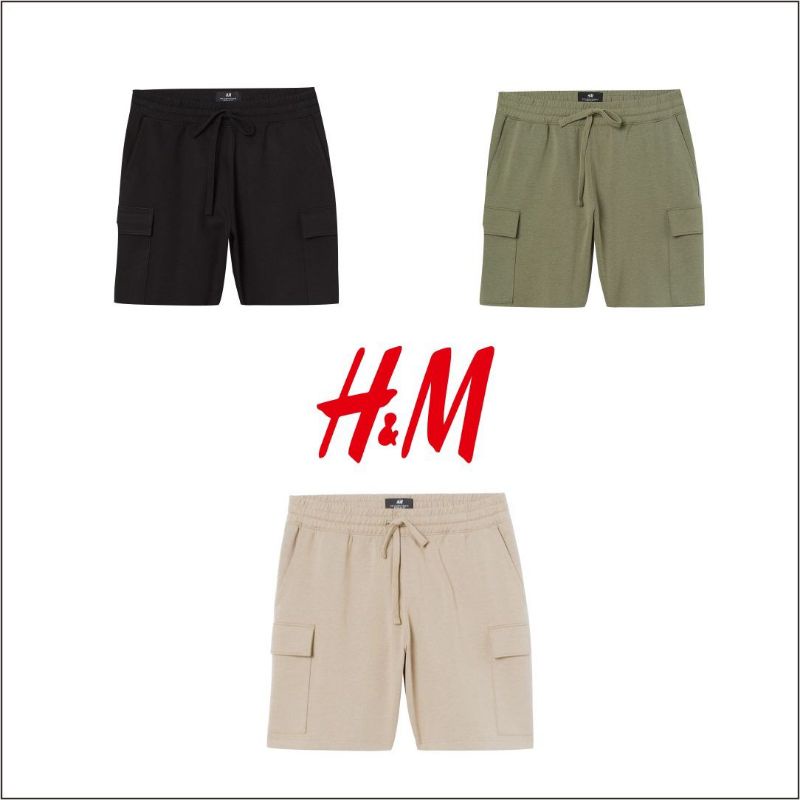 H&M Celana Cargo Pendek Pria Regular Fit Fleece Boardshort  Original 100%