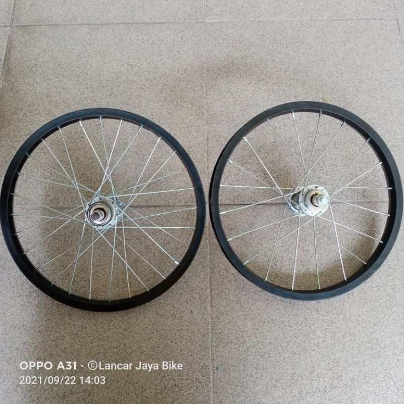 rims roda velg sepeda 16 inch satu set lengkap hub dan ruji tinggal pasang