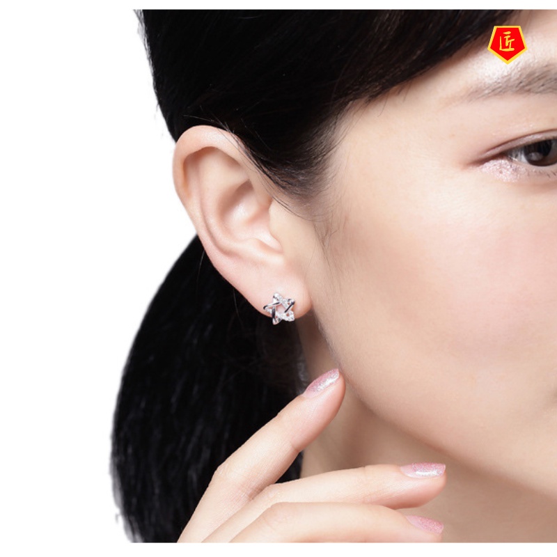 [Ready Stock]Simple 925 Silver Pentagram Diamond Stud Earrings