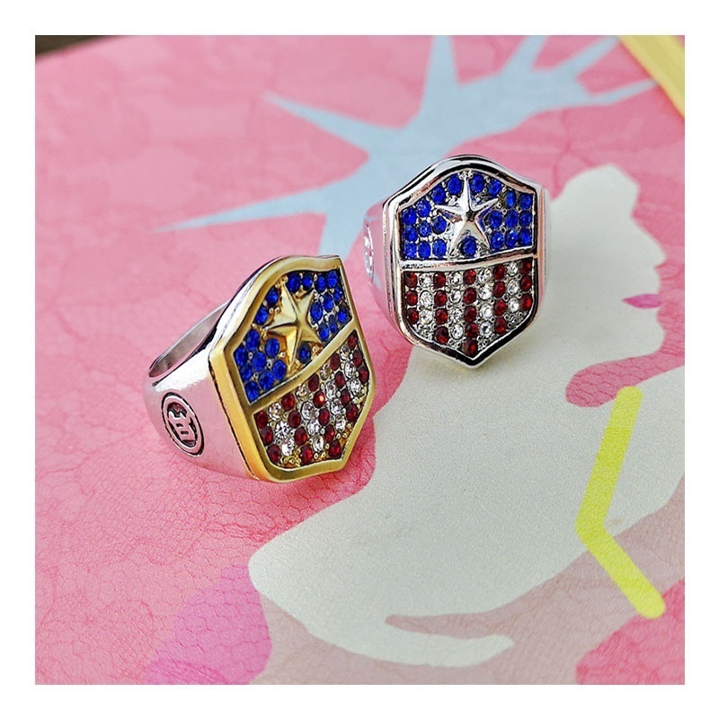 Cincin Desain Logo Bendera Amerika Gaya Hip Hop Ukuran 7-14 Untuk Pria Dan Wanita