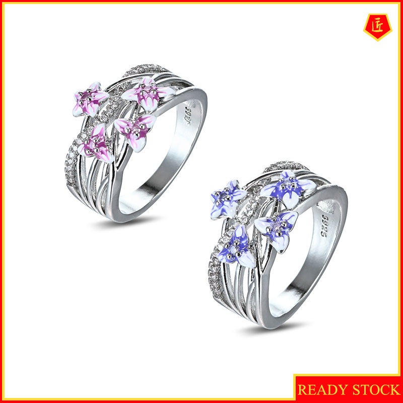 [Ready Stock]Diamond Violet Flower Ring Elegant Graceful