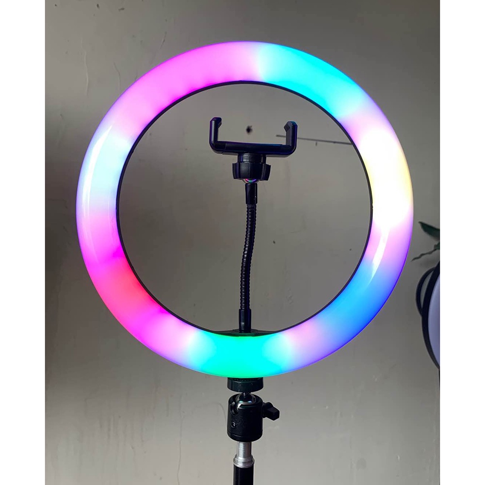 TaffSTUDIO Lampu Halo RGB Ring Light LED Kamera 10 Inch with Smartphone Holder - JY-RGB260 - White