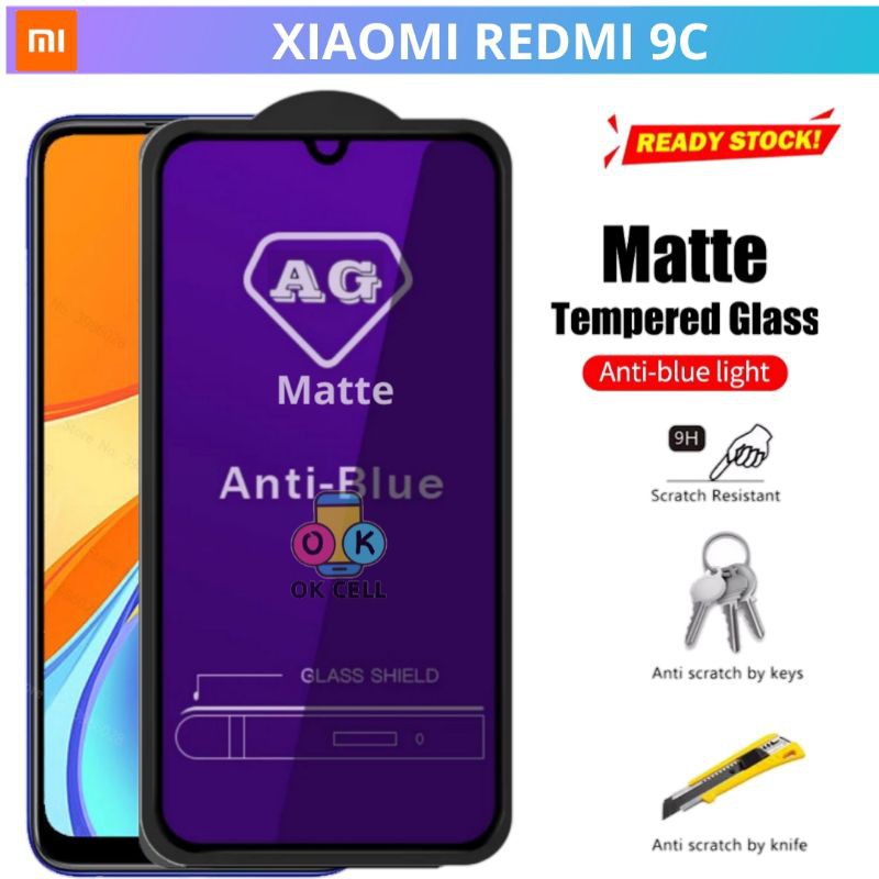 Tempered Glass Anti Blue Matte Xiaomi Redmi 9C - TG Anti Gores Layar Anti Glare Radiasi Full Layar