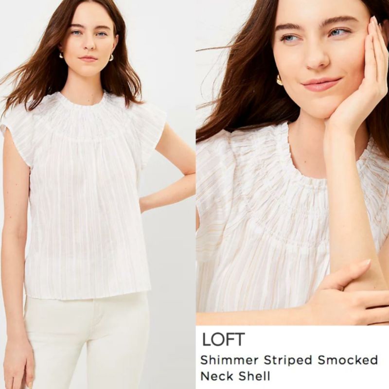 LF** shimerry striped smocked blouse