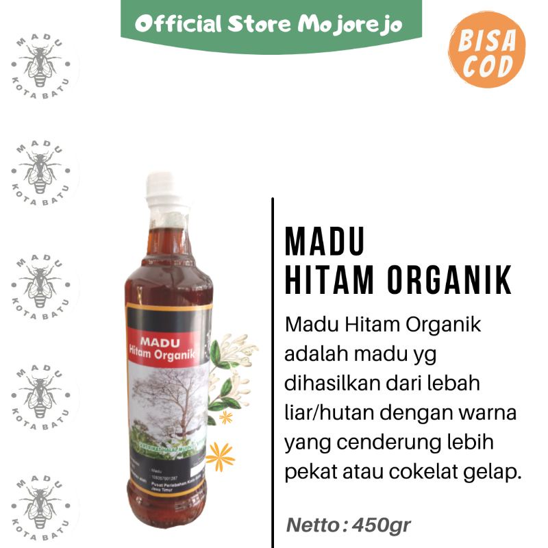 

Madu Lebah Liar/Hutan Hitam Organik Botol kaca 450gr (Madu Kota Batu)