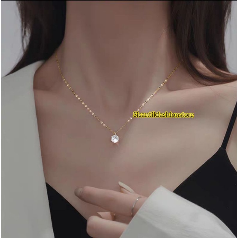 Kalung Titanium Pecah kopi Gold Liontin Bulat Gold kristal Anti Karat selamanya Kalung Wanita Liontin Mata Satu Gold Fashion Wanita Terlaris