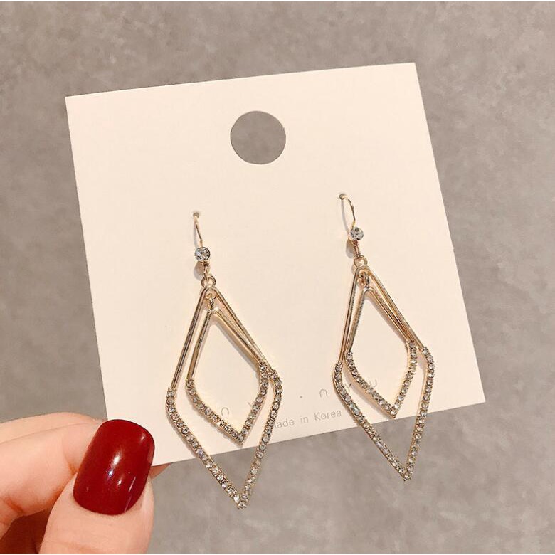 925 jarum perak geometris anting-anting berlian elegan Korea fashion anting-anting anting-anting gay