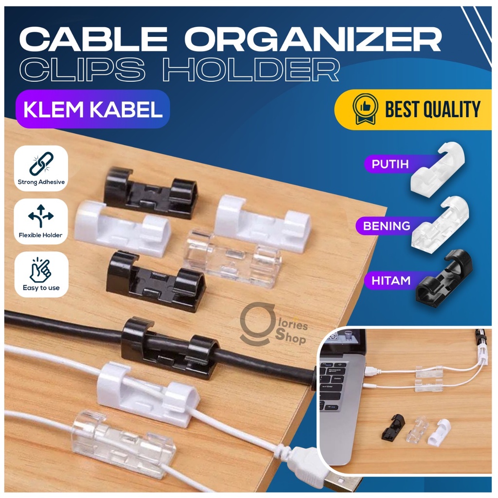 Kabel Clip Cable Organizer Klem Tempel Pengait Kabel Meja Dinding UKURAN BESAR