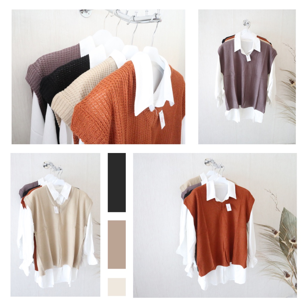 Kemeja + Vest Rajut set
