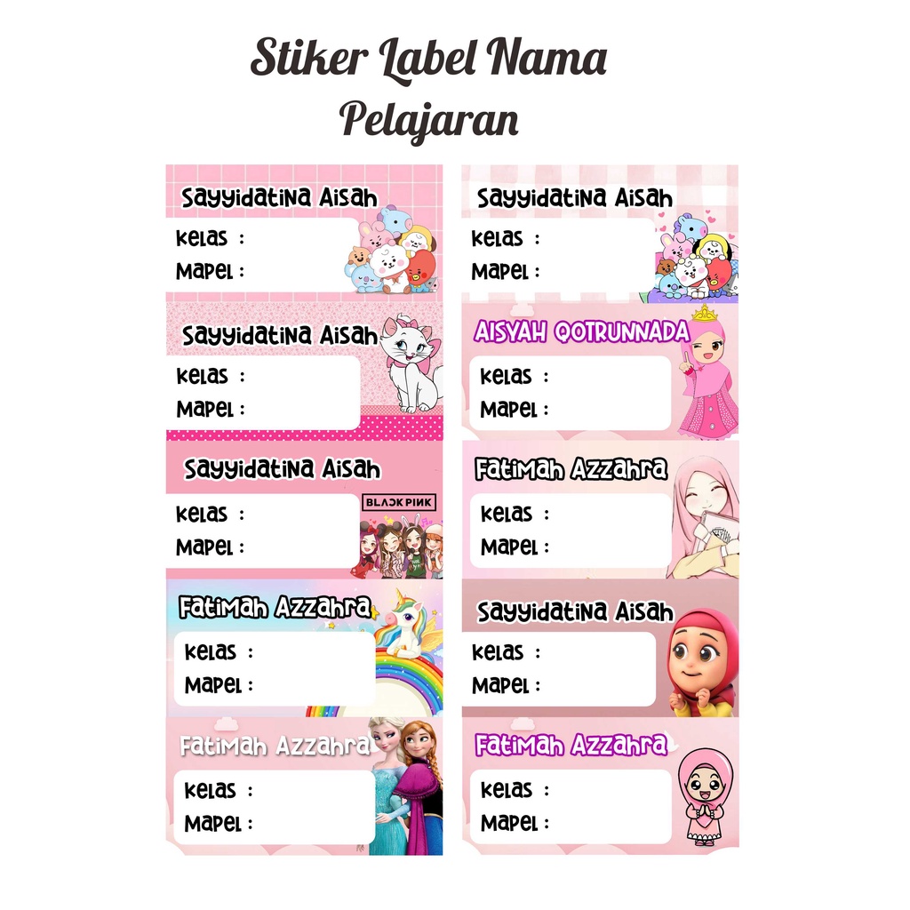 Sticker Label Buku Pelajaran Custome Nama / Custome Book Name Sticker Labels (isi 20pcs)