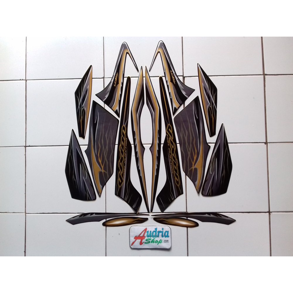 Variasi Striping Stiker Motor Yamaha Vixion 2010 Hitam-Gold