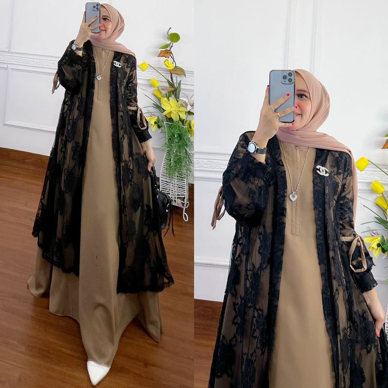 Wollyre Dress Ori by Sima / Gamis Set Syar’i / Gamis Pesta Mewah / Dress Muslimah Branded / Dress Syar’i Terbaru / Dress Brukat / Cardigan-2