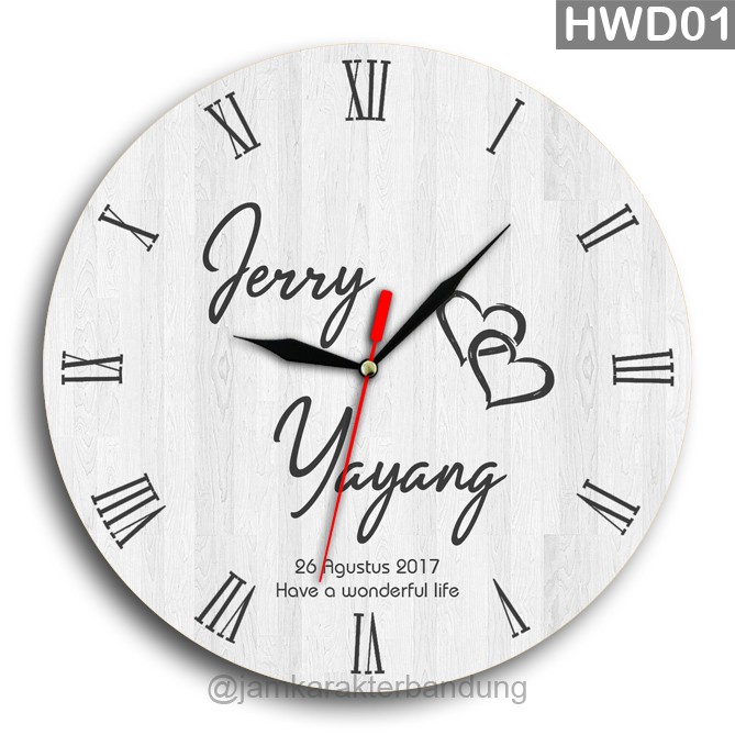 JAM DINDING KAYU CUSTOM NAMA FOTO HADIAH PERNIKAHAN UNIK KADO NIKAH NIKAHAN WEDDING ULANG TAHUN LUCU-Putih - 20 cm