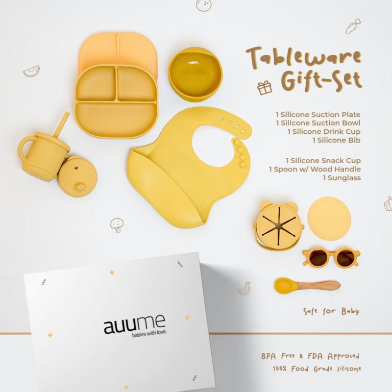 Auume -  Peralatan Makan Bayi Silicone Lengkap Exclusive Hampers Bayi | Silicone Complete Plate Set 