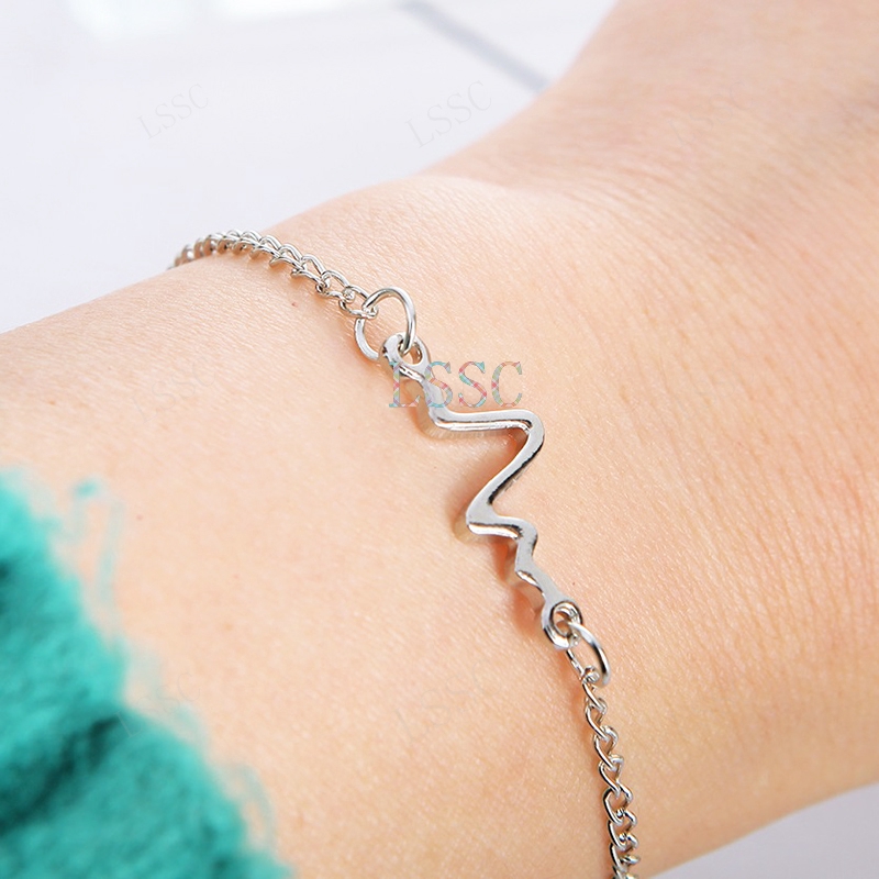 2021 Mode Korea Elektrokardiogram Gelang Ukuran Disesuaikan Pria / Wanita Pasangan Bangle Bracelet