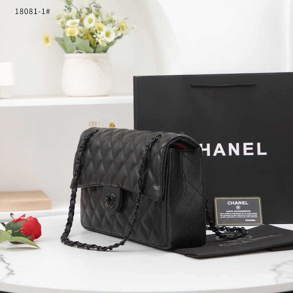 Ch Black Caviar Skin Leather Classic Flap Shoulder Bag in Black Hardware 18081-1 11177