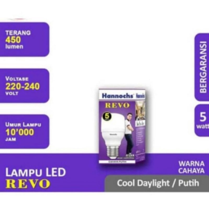 HANNOCHS REVO Bohlam LED 5W Garansi 1 Tahun (KUNING / WARM WHITE)