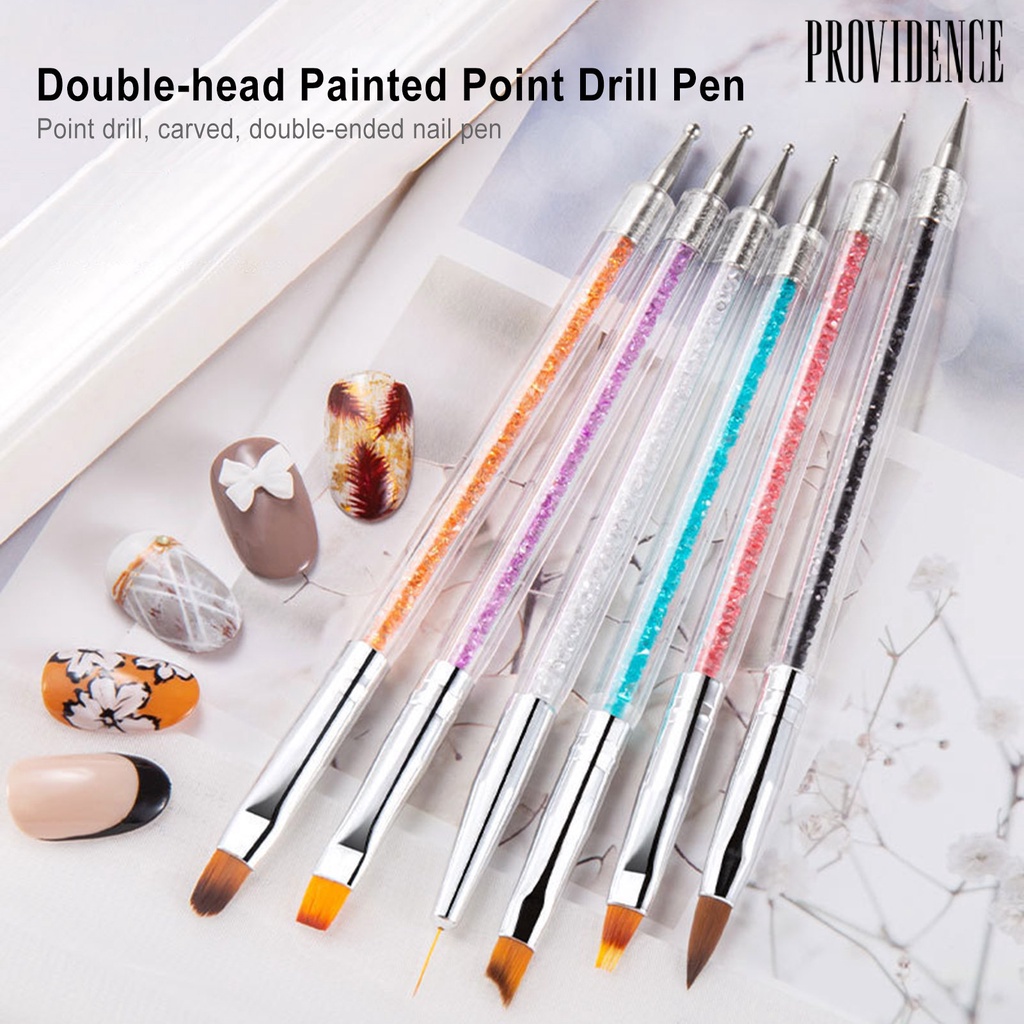 Providence 6Pcs/Set Nail Pen Wide Application Easy to Use Nylon Wool Nail Art Double-head Painted Point Drill Pen Set for Salon