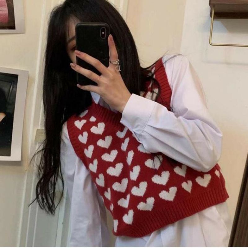 Vest knit Love Rajut Wanita stylish Korean/ vest love tebal rajut rompi