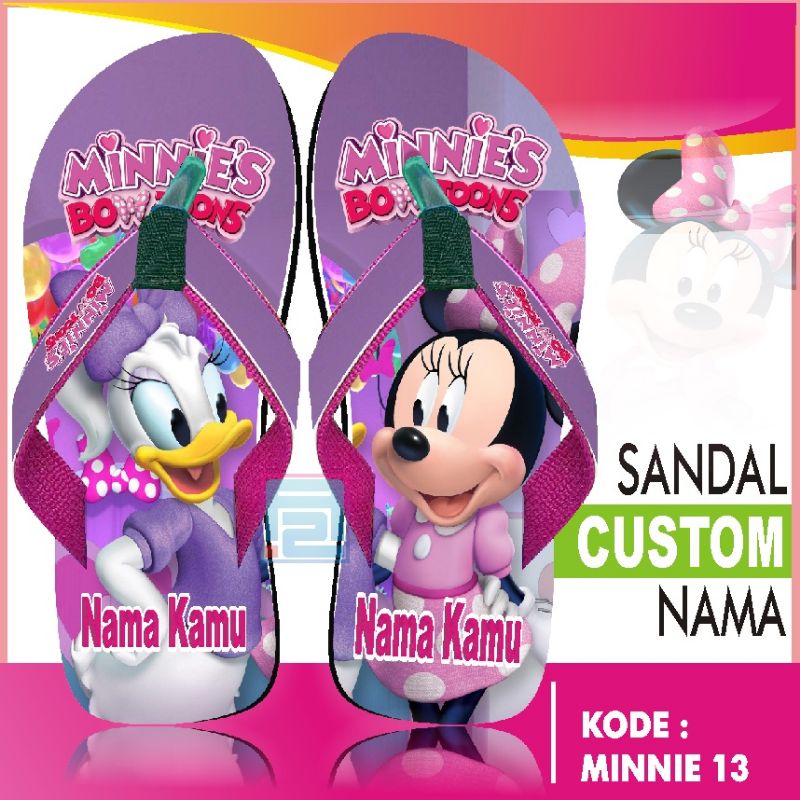 SANDAL CUSTOM NAMA KARAKTER MINIE MOUSE ANAK/DEWASA FREE CUSTOM SUKA SUKA