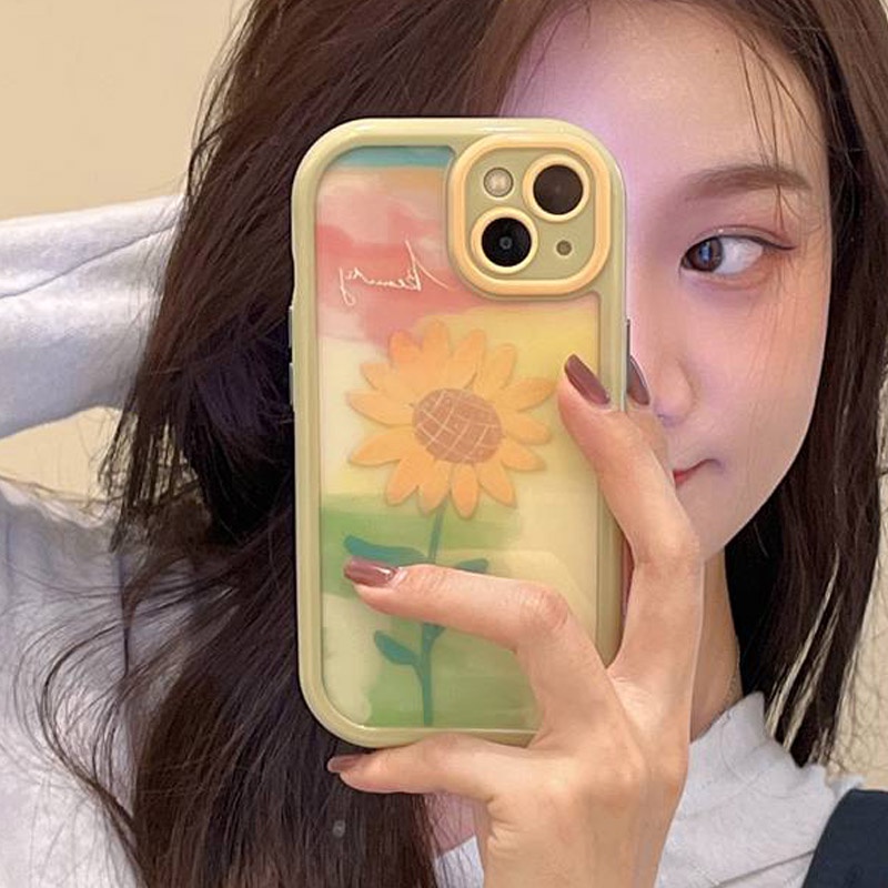 Soft Case Pelindung Kamera Motif Bunga Matahari Untuk IPhone Xr Xs Max Ip 11 12 13 Pro Max