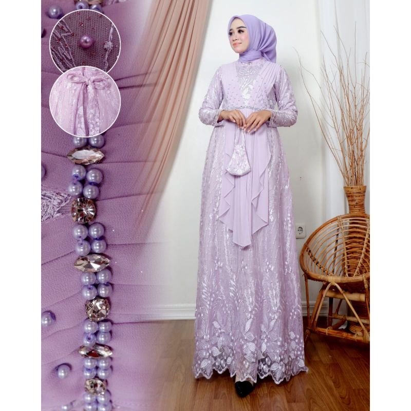 Permata Olshop / Kebaya Gamis Nazwa NK / Gamis Brokat Pesta Mewah / Baju Kondangan / Baju Pesta / Kebaya Wisuda