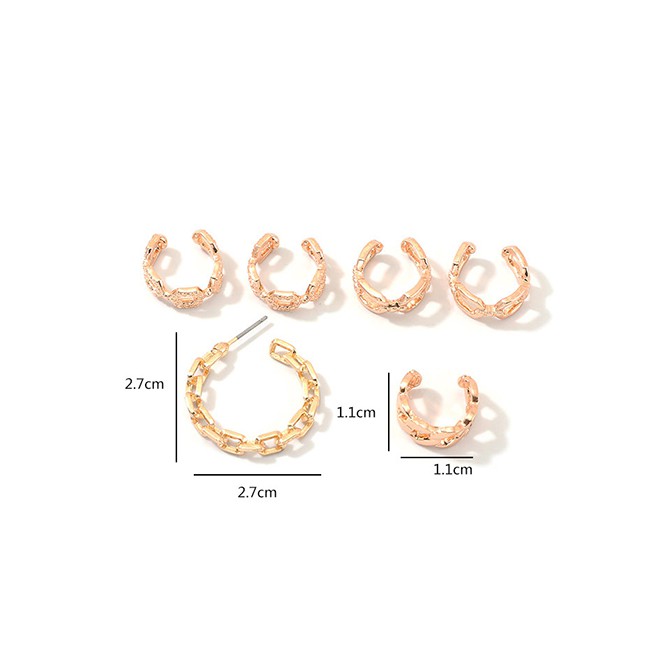 LRC Anting Tusuk Fashion Gold Metal Thick Chain Earrings Set D52007