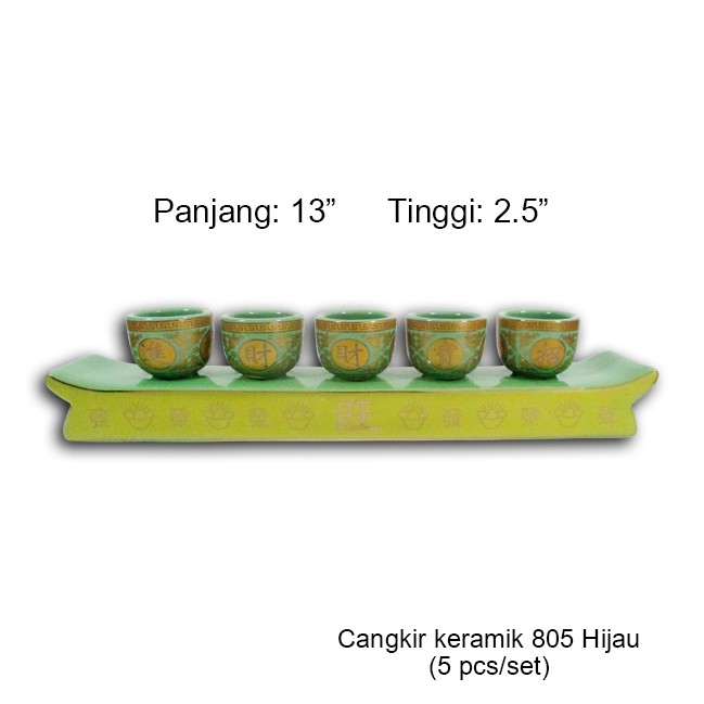 Cangkir Persembahan Keramik 5 pcs/set Hijau/Merah