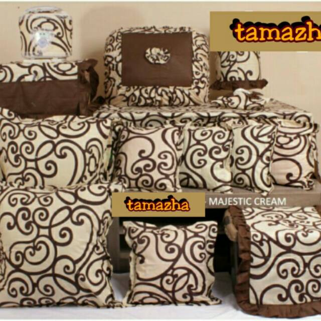 Sarung Sofa Bed Galon Kulkas Magic com Home set Makan Full set MAJESTIC CREAM cover sofa bed sarung 