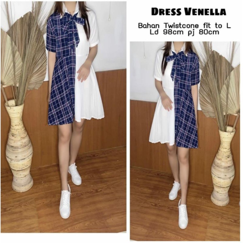 Ms(COD) Dress Venella / CASUAL DRES/ dress wanita lengan pendek/ motif kotak
