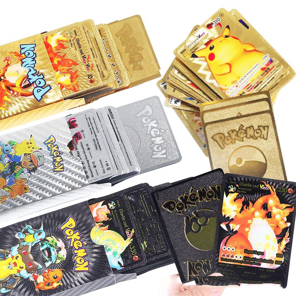 Kartu Agustina Pokemon Golden Kartu Foil Emas Energy Card Aksesoris PIKACHU V V Vmax Metal GX Card Pet Sprite Card