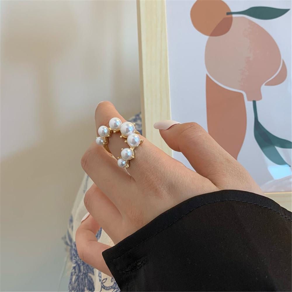 Lily Pearl Rings Adjustable Open Ring Perhiasan Pernikahan Multi Manik-Manik