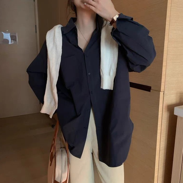 Kemeja Wanita Oversize Pocket Kancing / Pakaian Atasan Cewek Korea Style