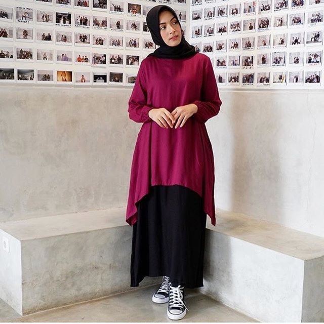 Twotone Maxi Dress Maroon Original Ema.Daily EmaDaily