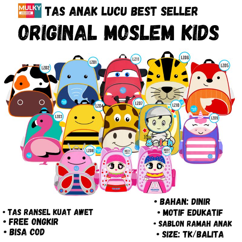 Tas Karakter Little Zoo Cute School Bags Series Original Moslem Kids Sekolah TK PAUD Balita Lucu Imu