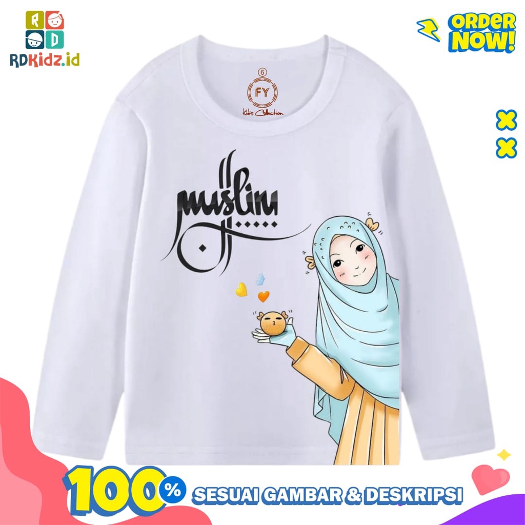 Rdkidzid Atasan LP Anak Perempuan Motif Muslim Putih