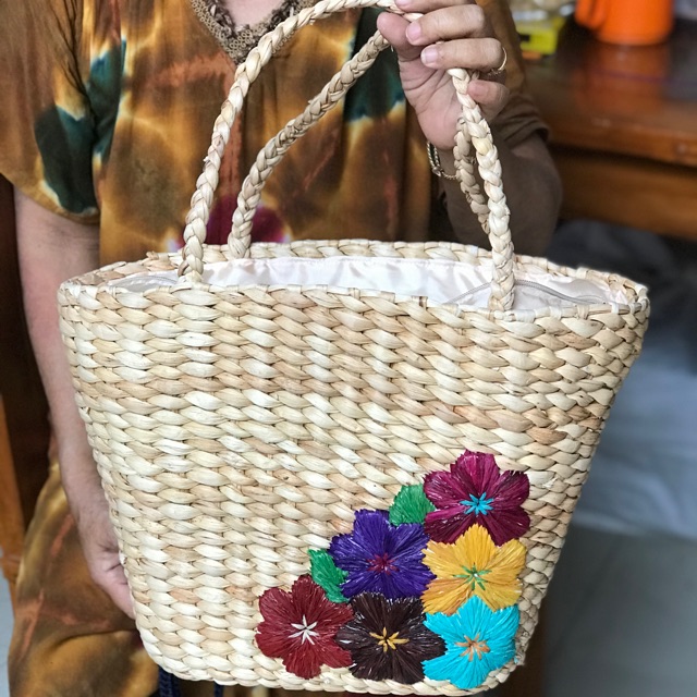 Tas enceng sulam kepang ember