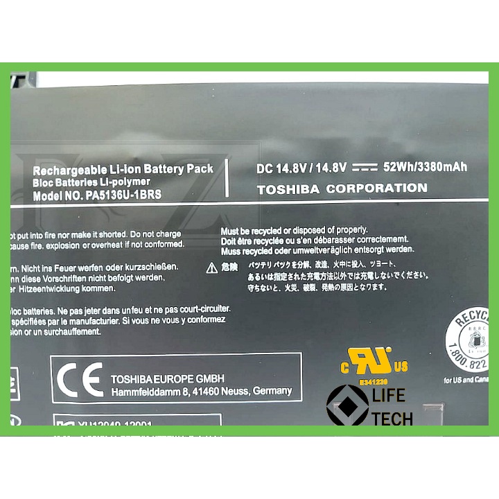 Battery Baterai Batrai Laptop Notebook Toshiba Portege Z30 Z30-A Z30-B Z30-C Z30-A1301 PA5136 PA5136U-1BRS BARU