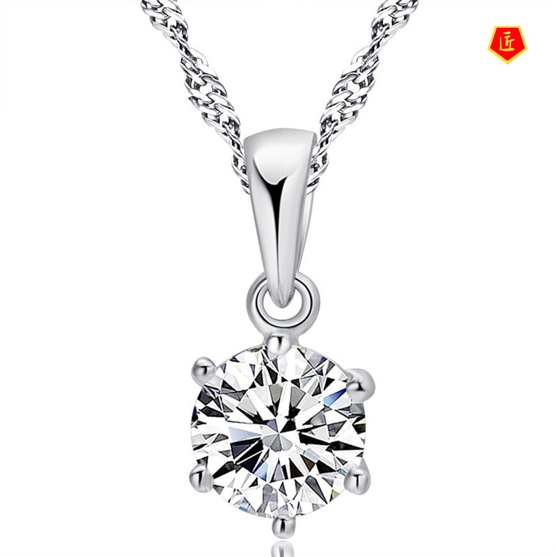 [Ready Stock]Women's Silver Necklace Six-Claw Diamond Stud Earrings Suit