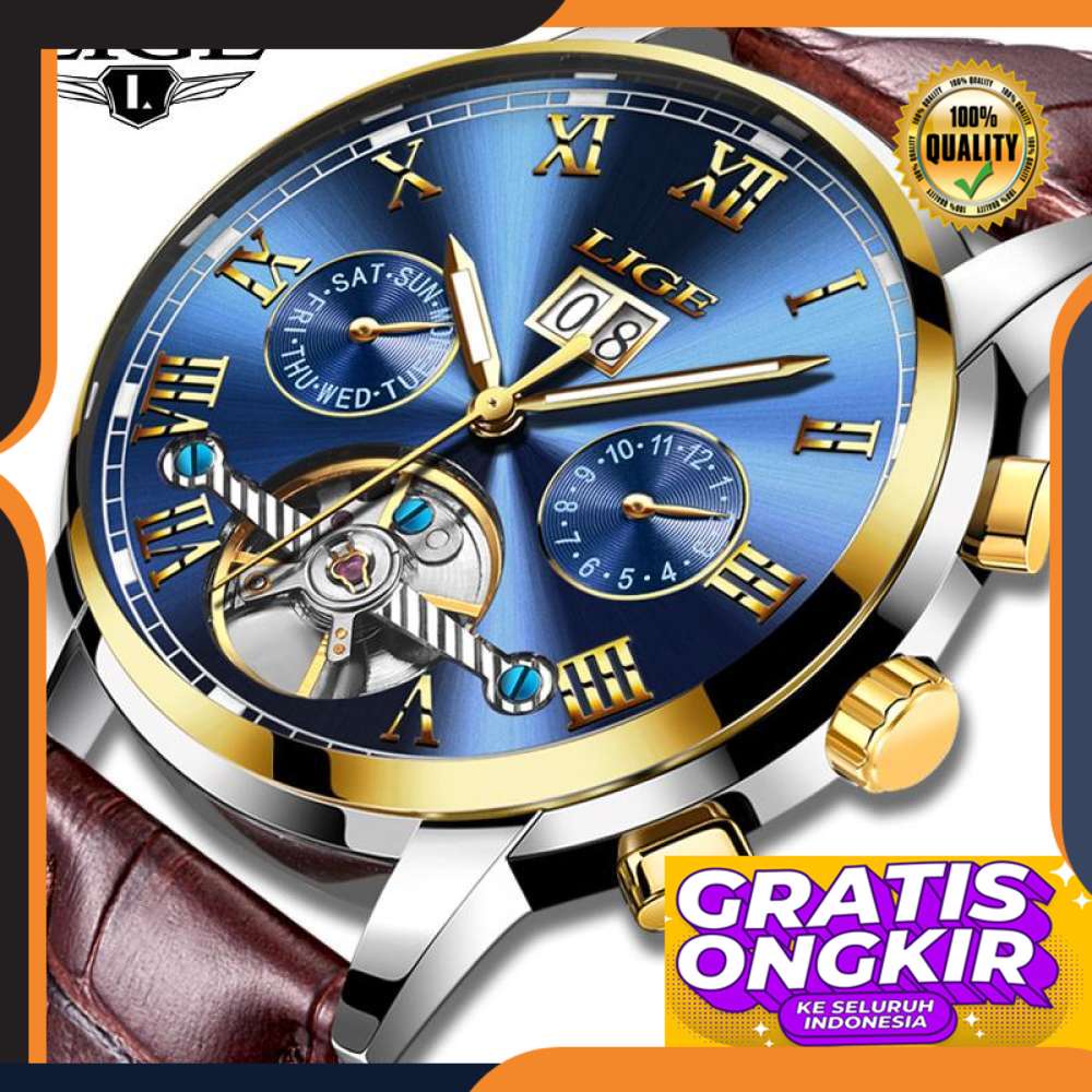 Jam Tangan Pria Sporty LIGE Hour Automatic Man Hand Mechanism, Arloji High Skin Mark Casual Business