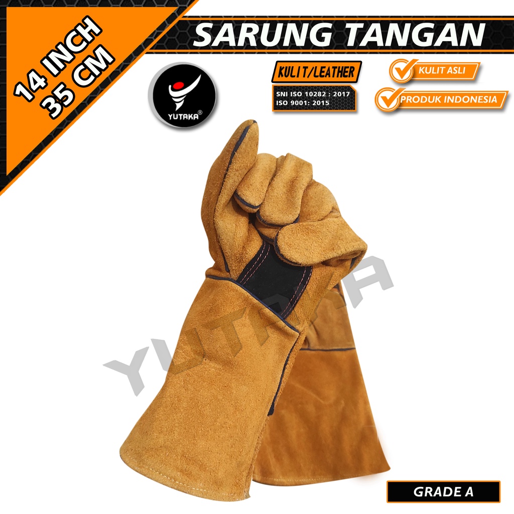 SARUNG TANGAN LAS KULIT YUTAKA Premium 14 INCH tan isi 10psg/murah SARUNG TANGAN LAS KULIT YUTAKA Premium 14 INCH tan isi 10psg