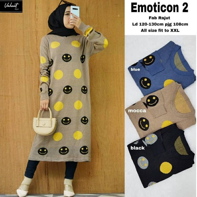 Emoticon Tunik Wanita Bahan Rajut