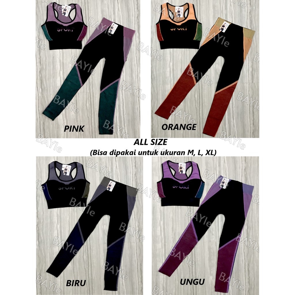 BAYIe - Set Baju Singlet+Celana Legging 7/8 Senam/Sport/Zumba/Aerobic/Yoya/Gym Wanita FEMA 3083+9093