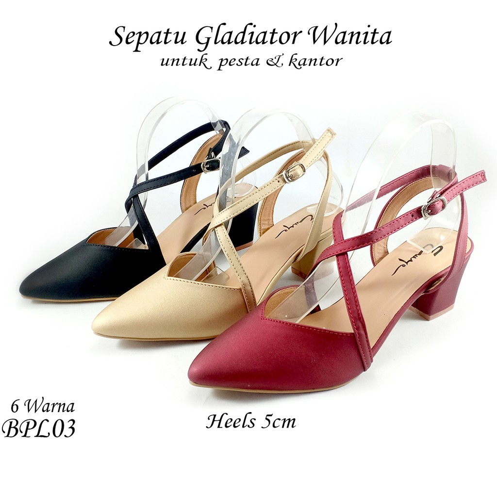 EMYE - Sepatu Sandal Pesta Heels Wanita Elegan 5cm Tali Gesper BPL03