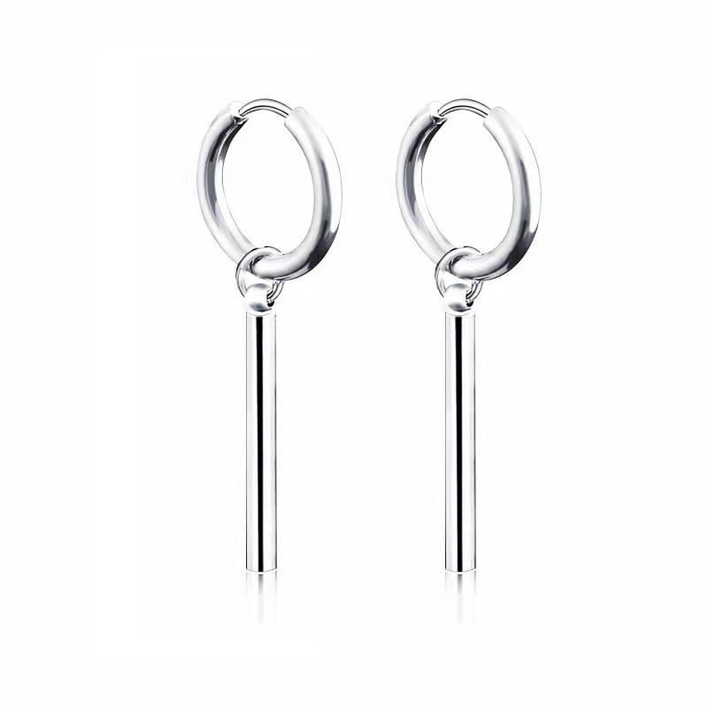 Anting Panjang Lurus Bahan Titanium Steel Gaya Hip Hop Korea Untuk Pria Dan Wanita